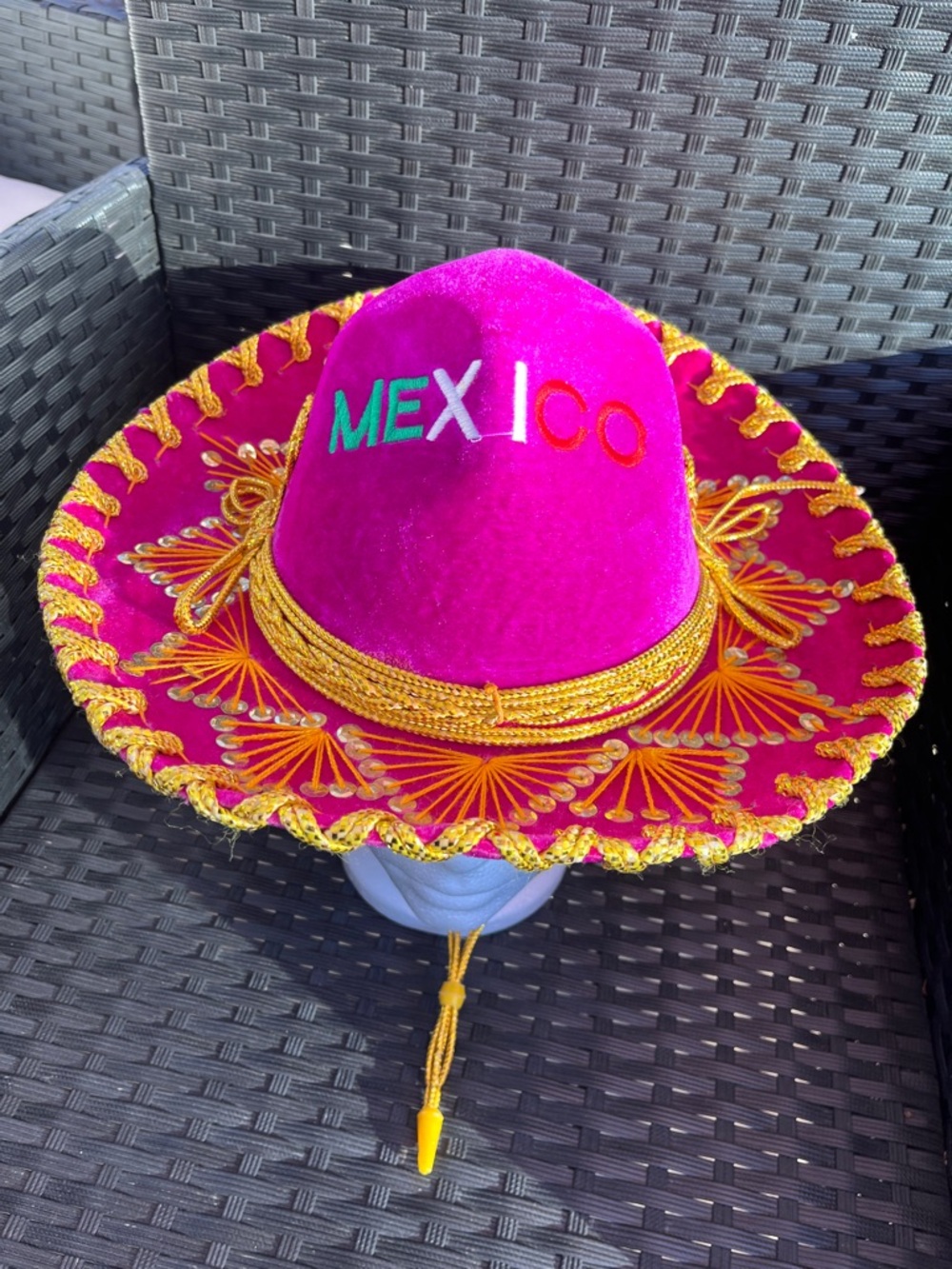 Kids Hot Pink Velvet Sombrero with Gold Embroidery